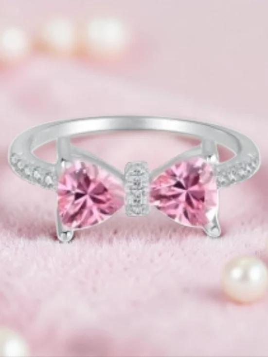 Pink Bow Ring in Sterling Silver - Elegant Women’s Jewelry. Brand New - Picture 4 of 5